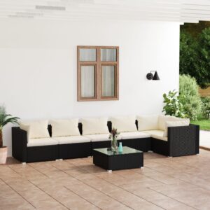 NNEVL 7 Piece Garden Lounge Set with Cushions Poly Rattan Black