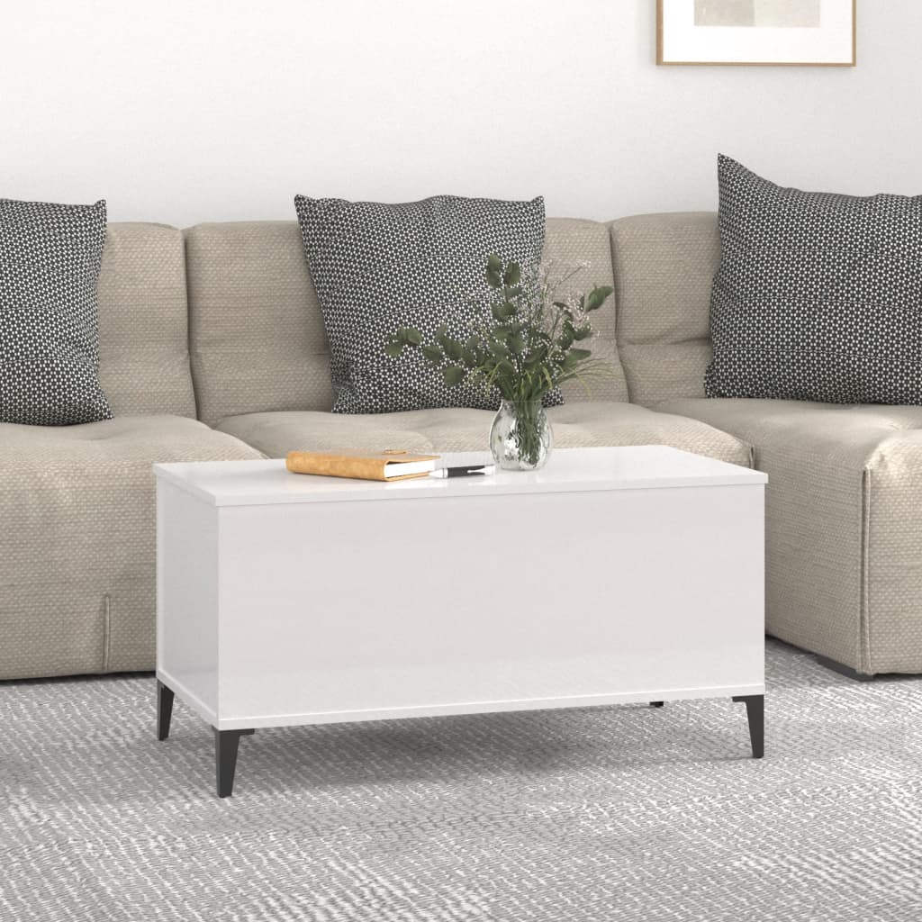 NNEVL Coffee Table High Gloss White 90x44.5x45 cm Engineered Wood - Image 3
