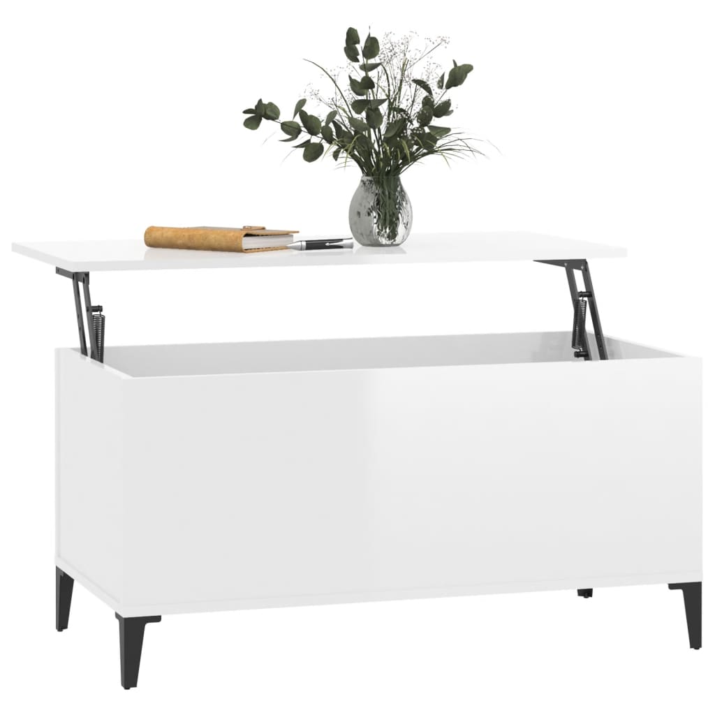 NNEVL Coffee Table High Gloss White 90x44.5x45 cm Engineered Wood - Image 5