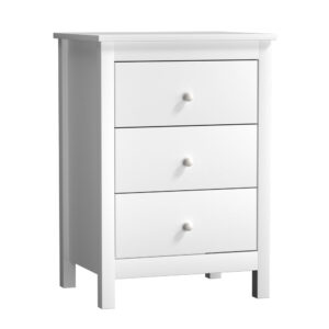 NNEED Bedside Table 3 Drawers Hamptons Furniture White