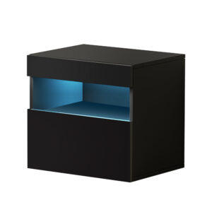 NNEDSZ Bedside Tables Drawers Side Table RGB LED High Gloss Nightstand Black