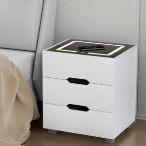 NNEDSZ Artiss Smart Bedside Table 3 Drawers with Wireless Charging Ports LED White ADAD