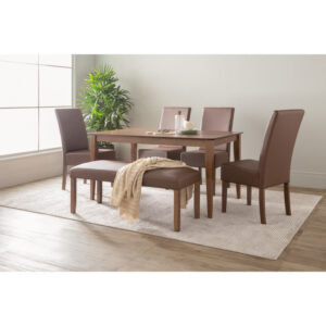 NNEDSZ ALLEGRO Dining Table + 4x MESI Dining Chair + MESI Bench - 6 Piece Dining Set - Cocoa